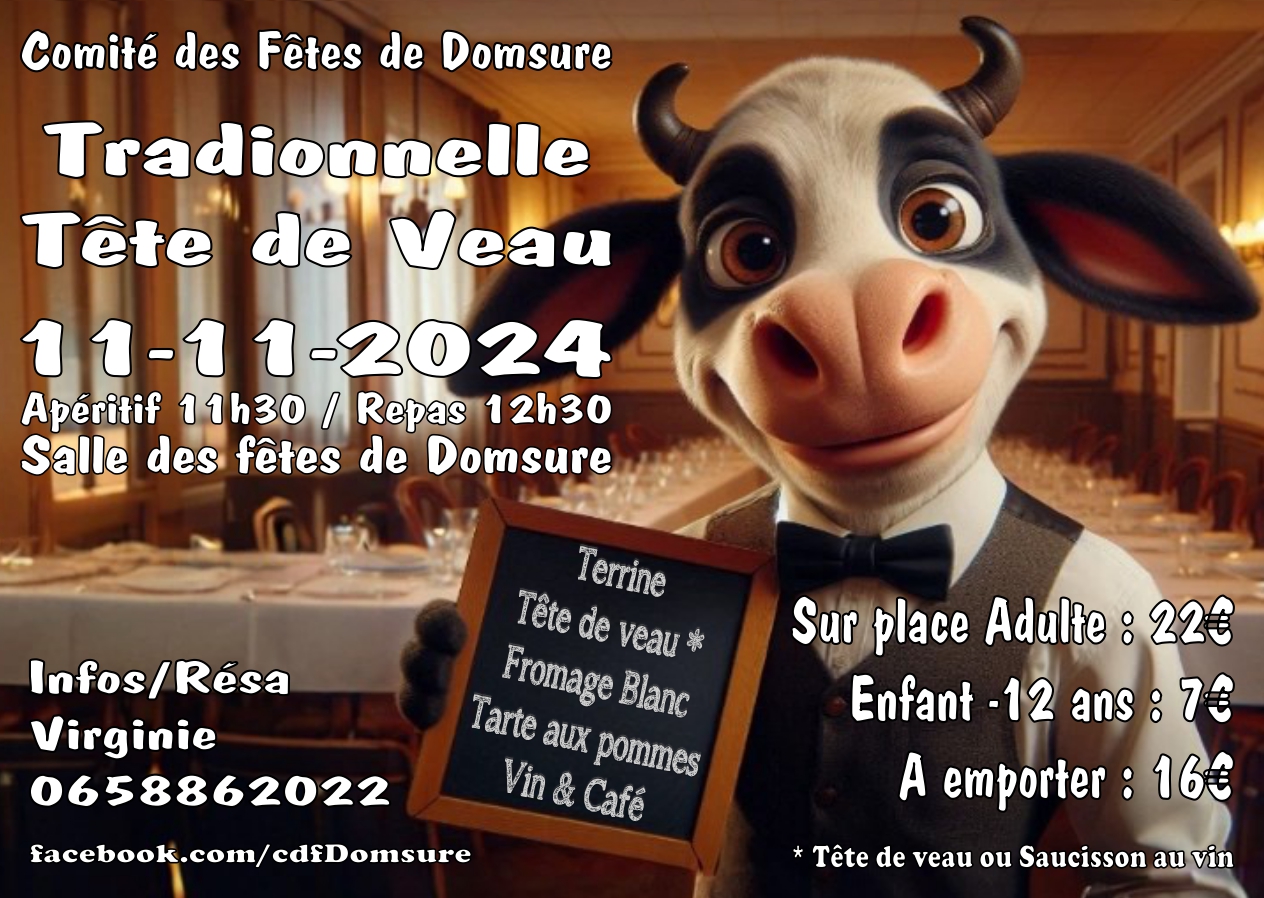 Affiche tete de veau 11 11 24 comite des fêtes Domsure