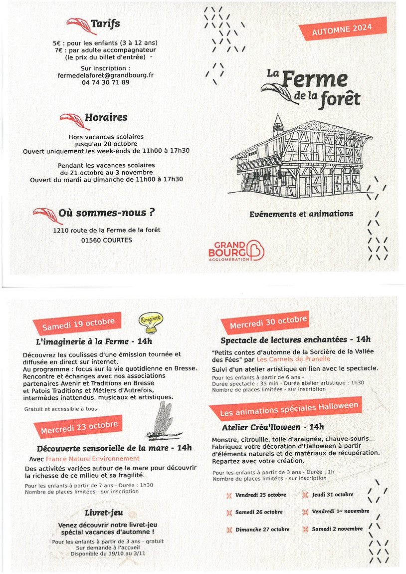 Ferme de la forêt programme octobre 2024