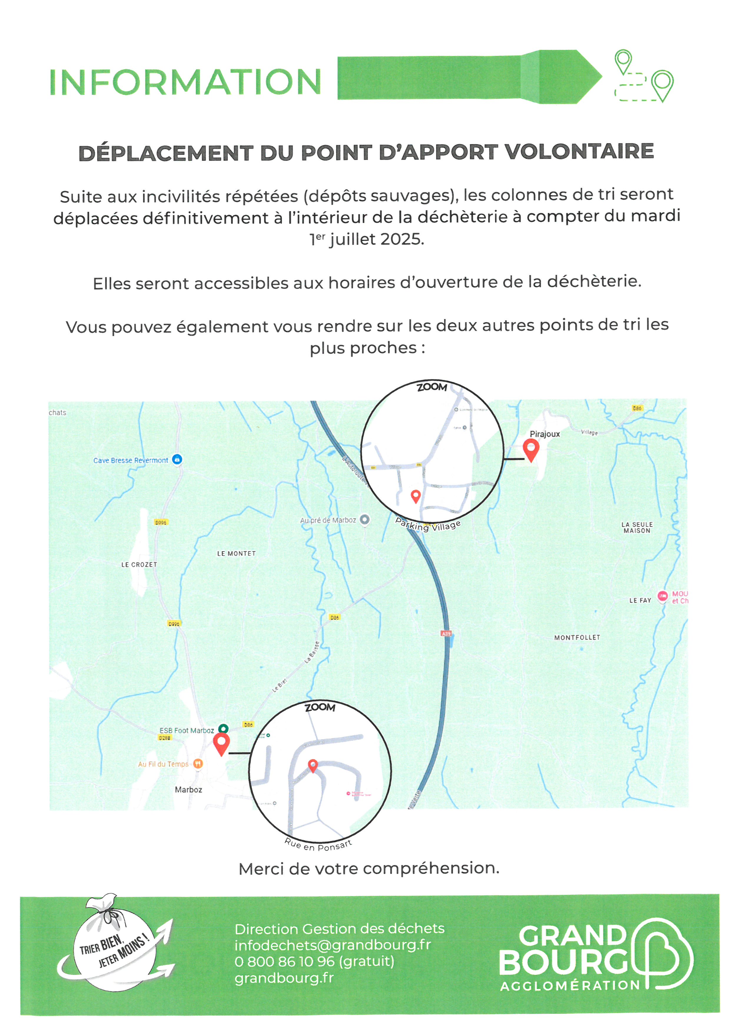 Information déchèterie Pirajoux